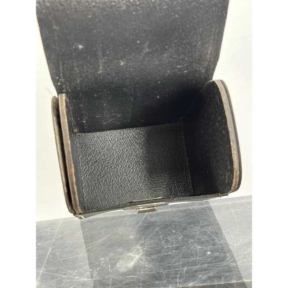 Vintage HH&W Black Leather Metal Closure Lens Or Filter Case Made In England (Z)